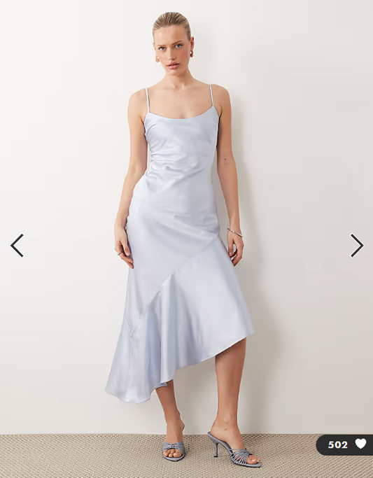 ASOS DESIGN satin asymmetric hem slip maxi dress in ice blue