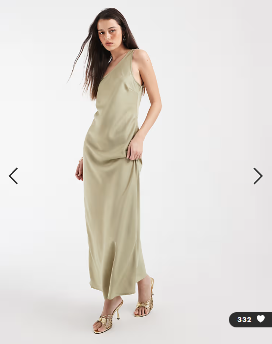 Object one shoulder satin maxi dress in sage green