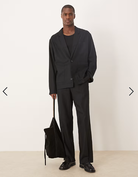 ASOS DESIGN wide leg pull on suit trousers in black twill