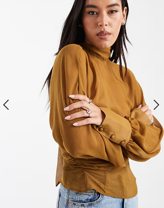 ASOS DESIGN batwing high neck blouse in ochre