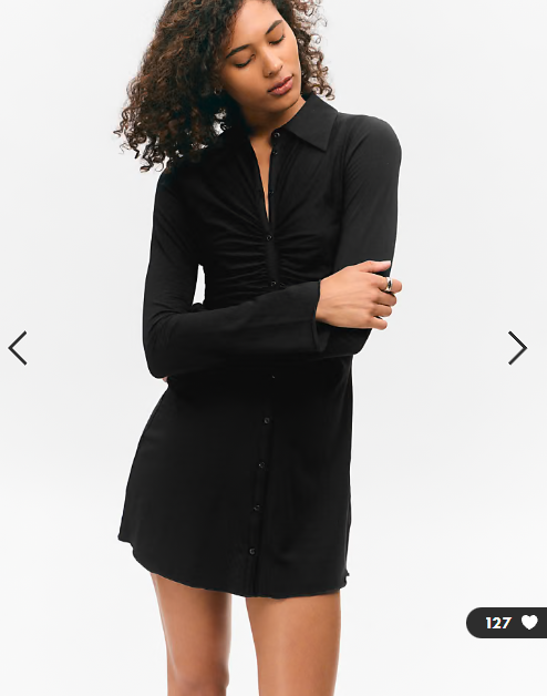Monki ruched front long sleeve mini shirt dress in black