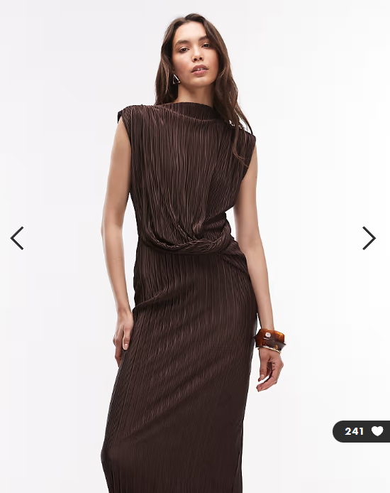 ASOS DESIGN plisse slash neck pencil midi dress with twist waist detail in chocolate