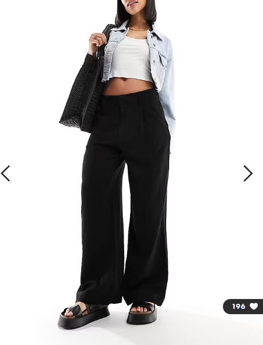 ASOS DESIGN relaxed straight leg trousers with linen in black