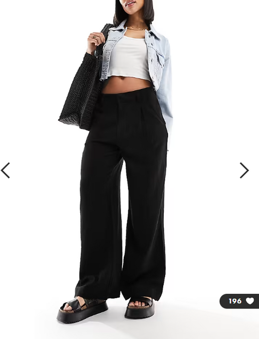 ASOS DESIGN relaxed straight leg trousers with linen in black