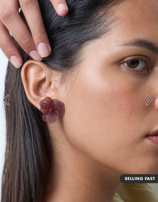 ASOS DESIGN small stud earrings with mini wire-floral design in Burgundy