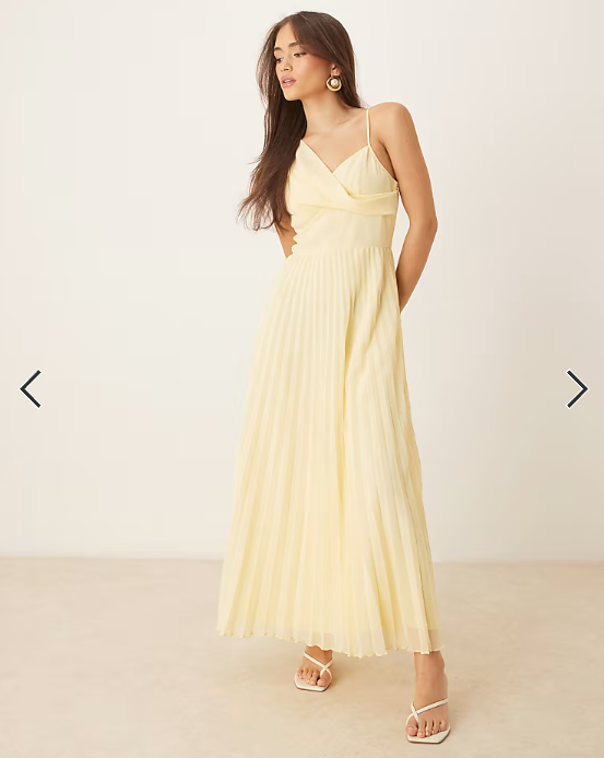 ASOS DESIGN cami drape bodice pleated midi dress in buttermilk