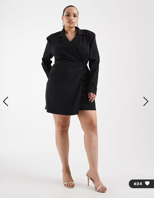 ASOS DESIGN Curve cinched blazer mini dress in black