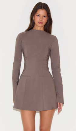 Mushroom Stretch Boat Neck Sleeve Shift Dress