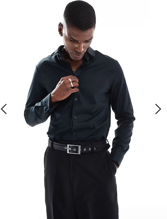 ASOS DESIGN formal easy iron slim twill shirt with cuff detail in black