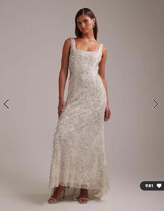 ASOS DESIGN ornate crystal embellished square neck maxi wedding dress in ivory