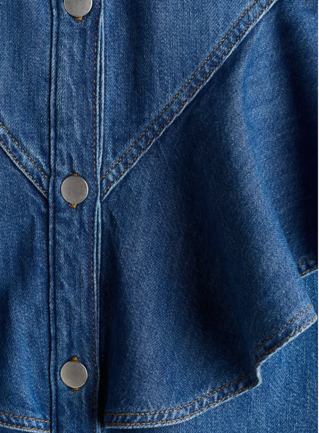 H&M - FLOUNCE-TRIMMED DENIM SHIRT