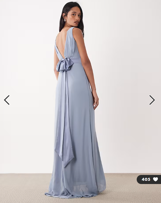 TFNC Bridesmaids chiffon maxi dress satin bow detail in dusty blue