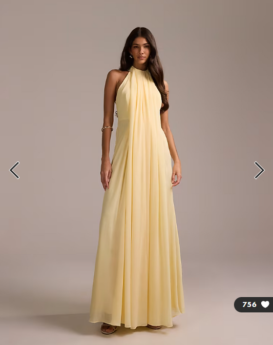 ASOS DESIGN Bridesmaids grecian draped halter maxi dress in yellow