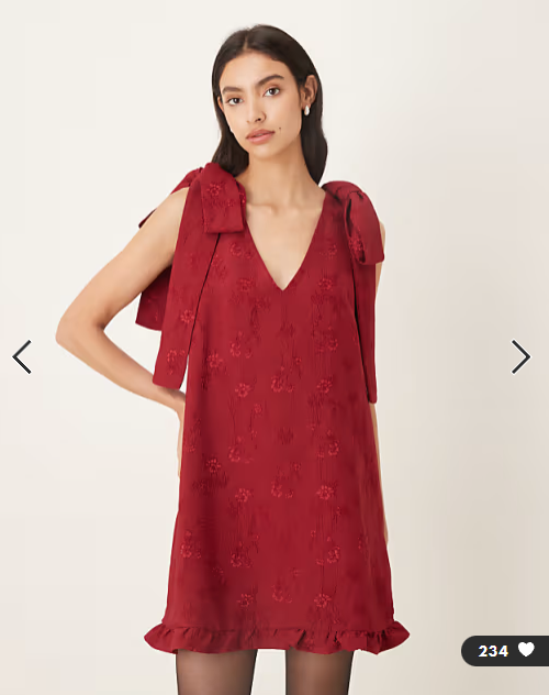 Sister Jane v neck bow shoulder mini dress with ruffle hem in berry red