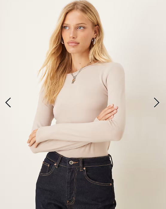 JDY o-neck long sleeve top in stone