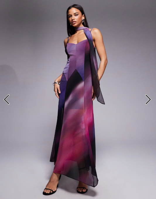 Forever New scarf neck cami strap hanky hem maxi dress in purple ombre