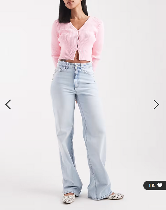 ONLY Juicy high waist wide leg jeans in bleached light blue denim