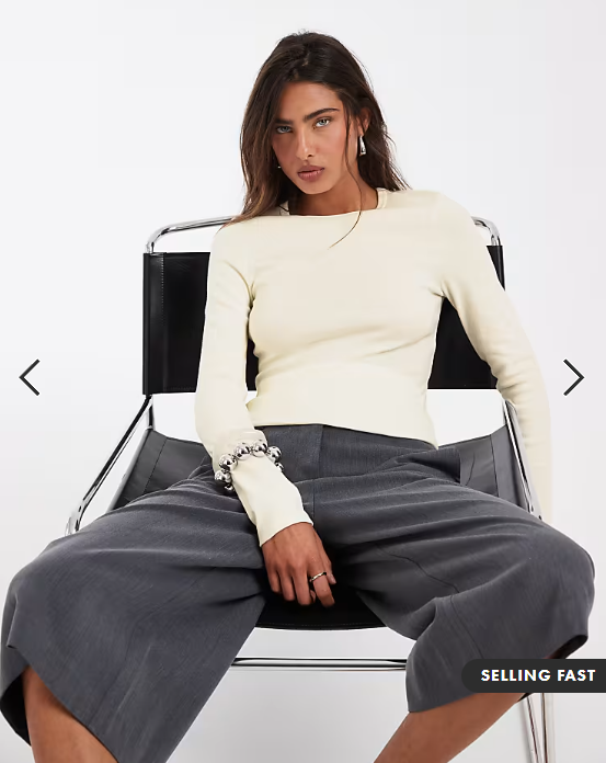 ASOS DESIGN clean fitted long sleeve top in ivory