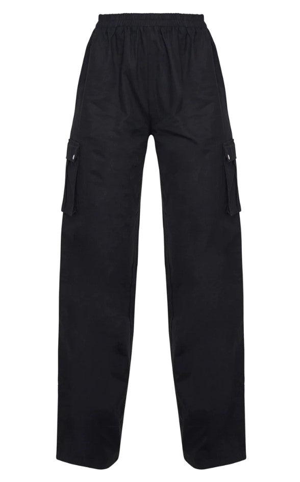 BLACK WIDE LEG HIGH WAISTED CARGO TROUSERS