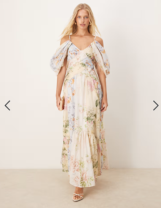 ASOS DESIGN pleat bodice maxi dress with full skirt in mixed floral print