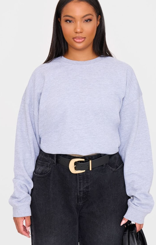 Plt - Plus Grey Plain Oversized Sweatshirt