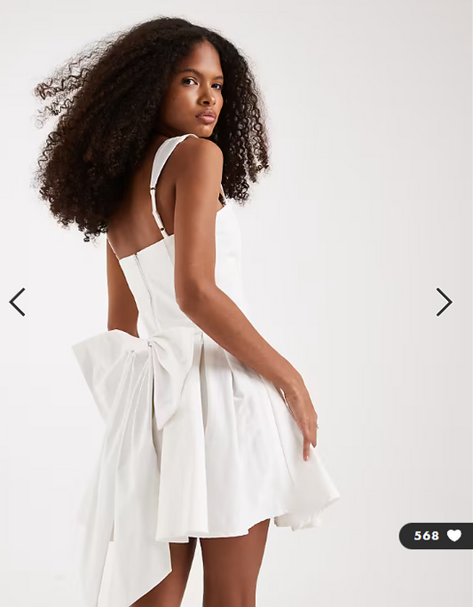 TFNC Bridal corset pleated mini dress with bow back in ivory