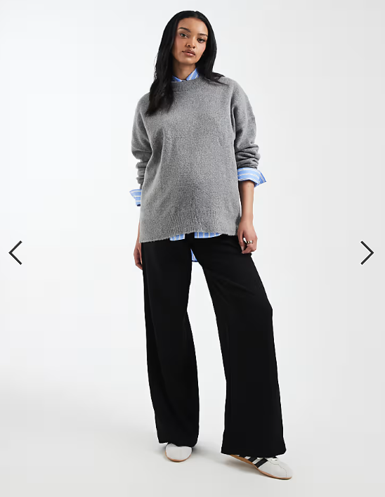 Mamalicious Maternity over the bump wide leg jersey trousers in black