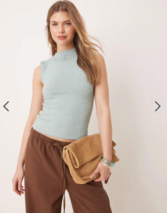 ASOS DESIGN boat neck button detail tank top in textured blue