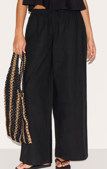 Plt - Petite Black Linen Drawstring Waist Trousers