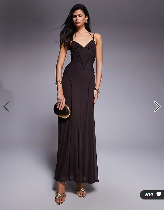ASOS DESIGN mesh maxi dress with exposed seam detail in brown