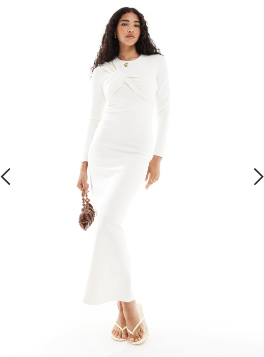 4th & Reckless asymmetric drape bust detail maxi dress in ecru