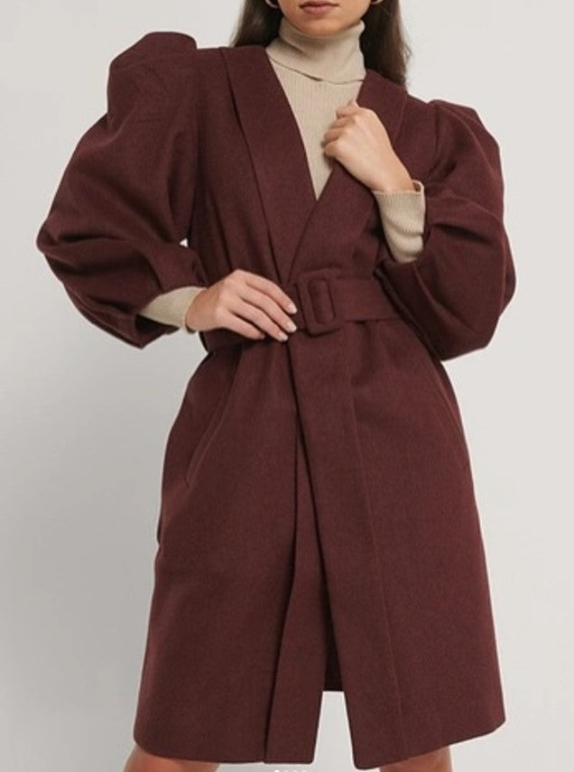 MANON TILSTRA X NA-KD Volume Sleeve Wool Coat Brown In Cinnamon