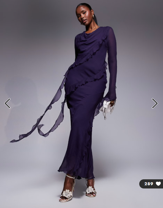 Daska chiffon maxi dress with frill details in purple