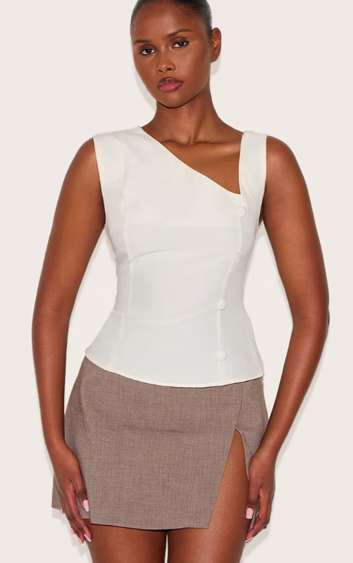 Plt - Cream Asymmetric Fitted Waistcoat