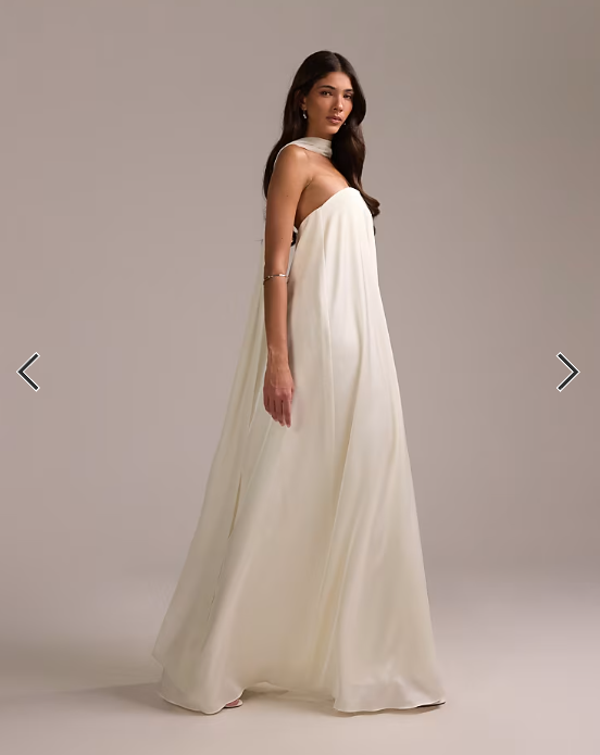 ASOS DESIGN satin bandeau wedding dress with scarf in ivory