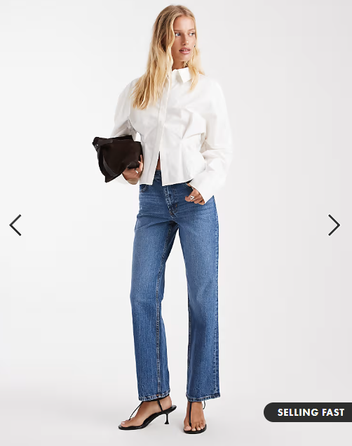 ASOS DESIGN comfort stretch straight leg jeans in authentic mid blue
