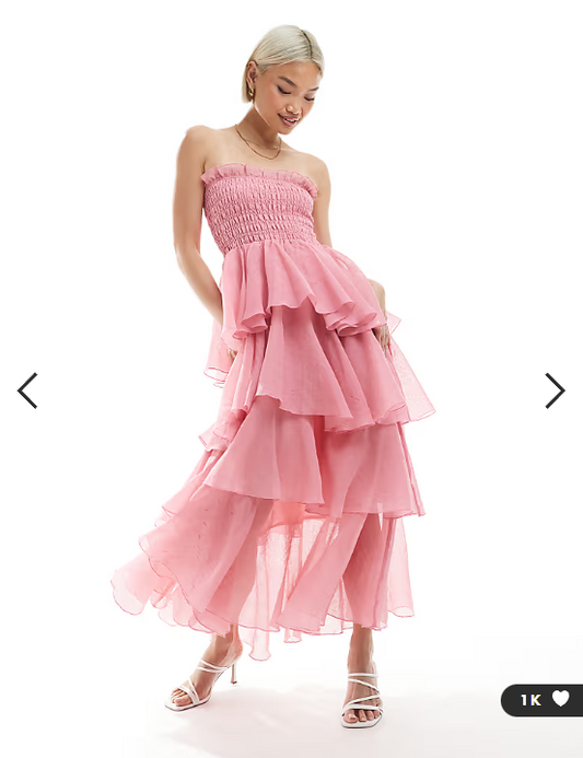 Vero Moda shirred bodice tiered ruffle hem maxi dress in pink