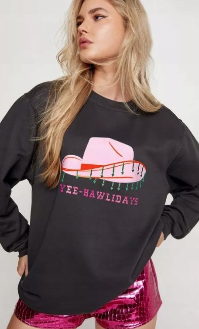 Nasty Gal -Emmy Lupin Yee Hawliday Oversized Sweatshirt Charcoal