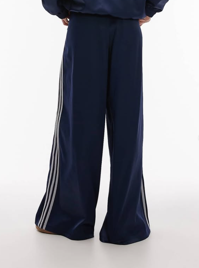Adidas originals - satin wide leg disco track pants in navy and glitter