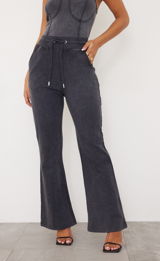 Charcoal Grey Washed Flared Sweatpants