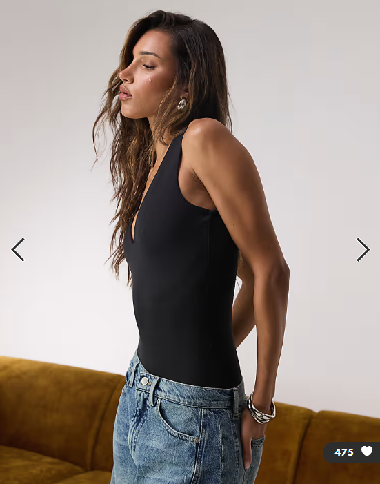 Good American sculpting deep v tank bodysuit in black