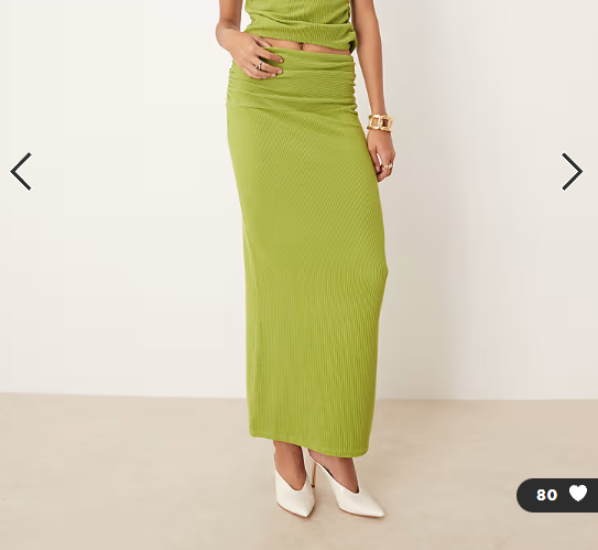 ASOS DESIGN ruched waist textured rib column maxi skirt in green