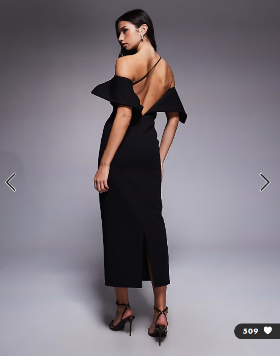 ASOS DESIGN peal back pencil midi dress in black