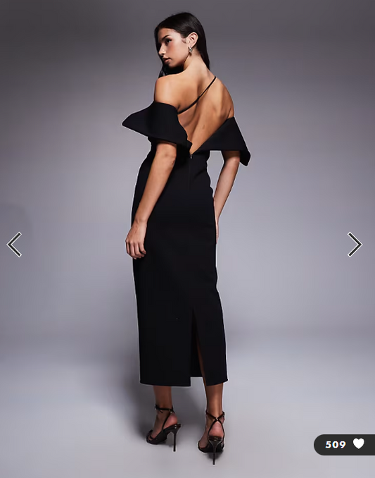 ASOS DESIGN peal back pencil midi dress in black