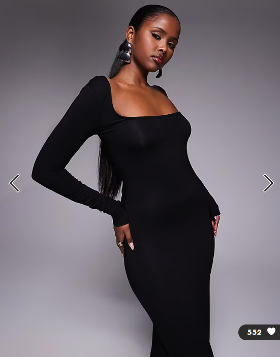 ASOS DESIGN long sleeve knotted back square neck maxi dress in black