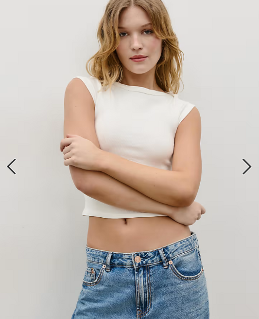 Stradivarius Basic boatneck t-shirt in ecru