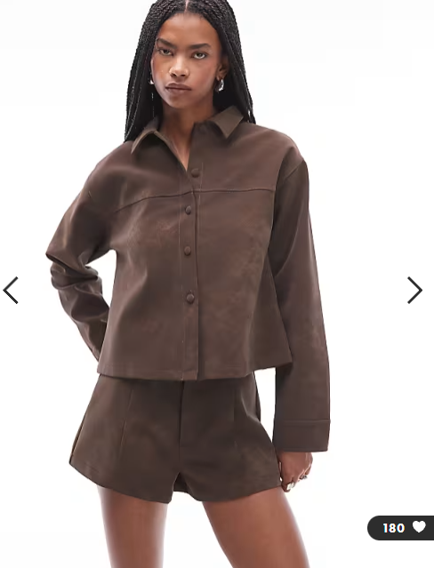 ASOS DESIGN mix & match textured leather look micro shorts with seam detailing in chocolate