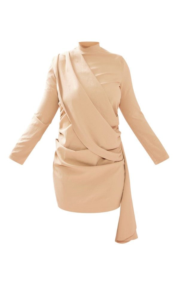 Plus Stone Wrap Front Drape Detail Bodycon Dress