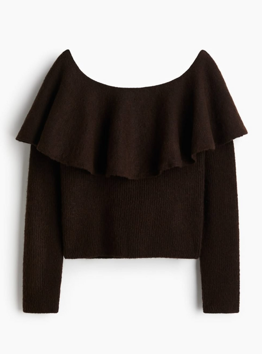 H&M-FLOUNCED OFF-THE-SHOULDER JUMPER