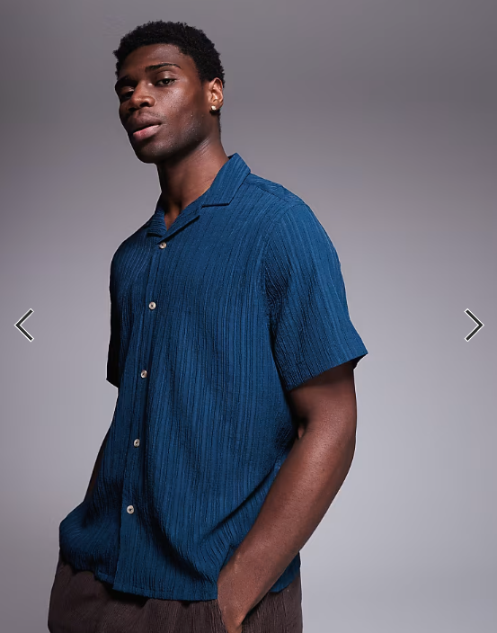 ASOS DESIGN textured revere shirt in teal
